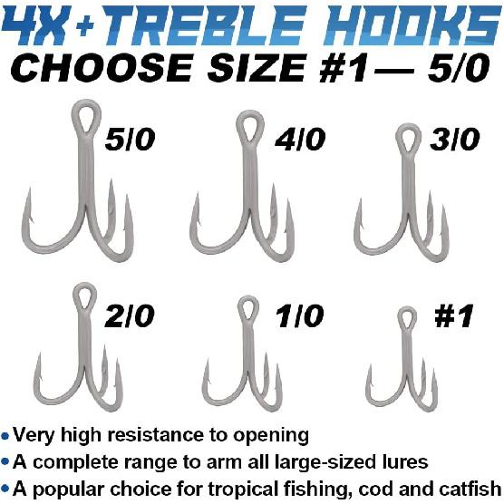 4X-Treble-Hooks-Saltwater-Big-Game-Fishing-Hooks Ultra Strong Stainless Size 3/0 1/0 2/0 4/0 5/0