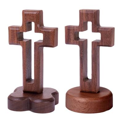 Church Altar Crucifix Statue Walnut Wood Hollow Standing Crosses Ornament with Magnetic Base for Easters Ceremony Decors