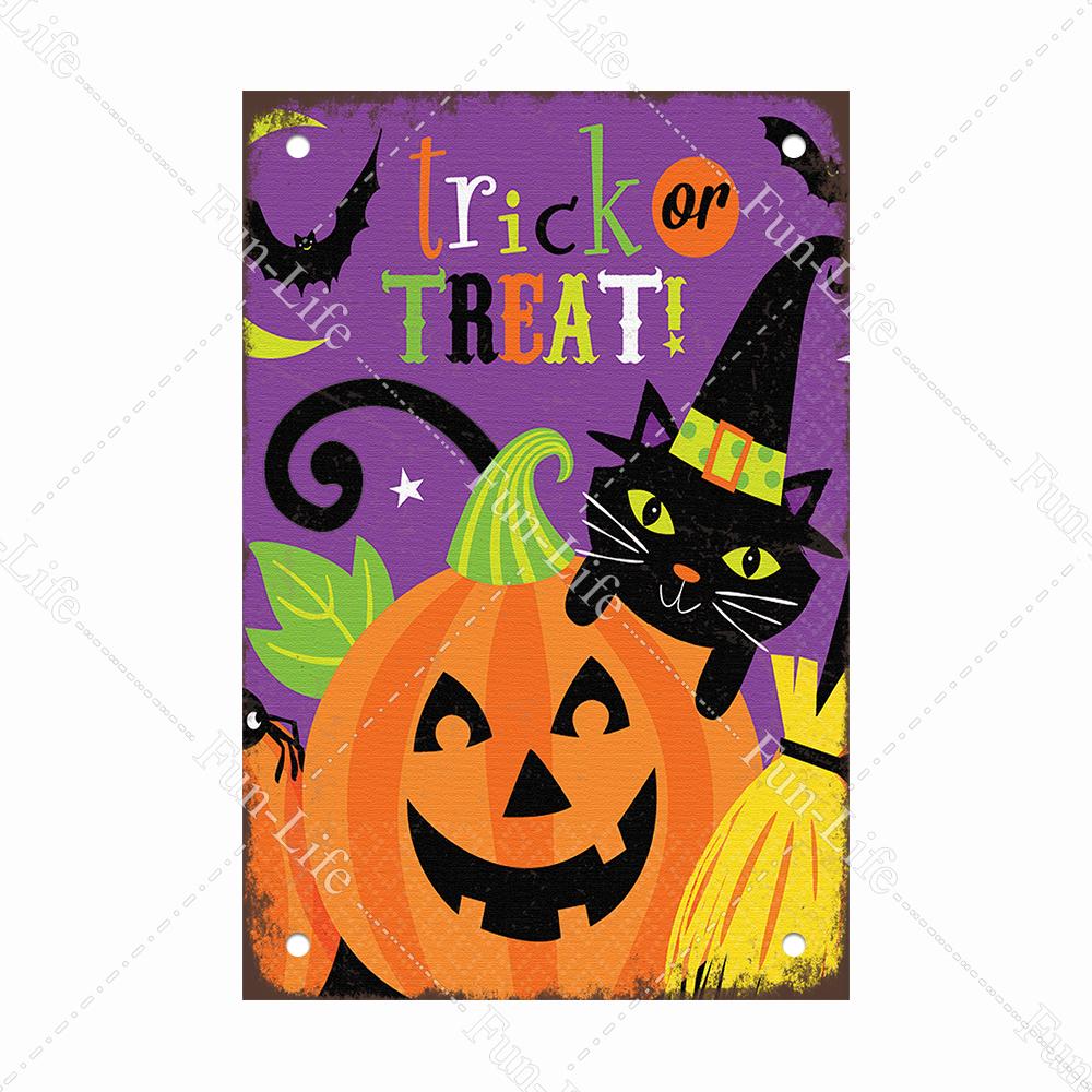 Black Cat Happy Halloween Vintage Metal Signs Halloween Party Poster Pumpkin Metal Tin Plaque Bar Pub Cafe Wall Home Decor