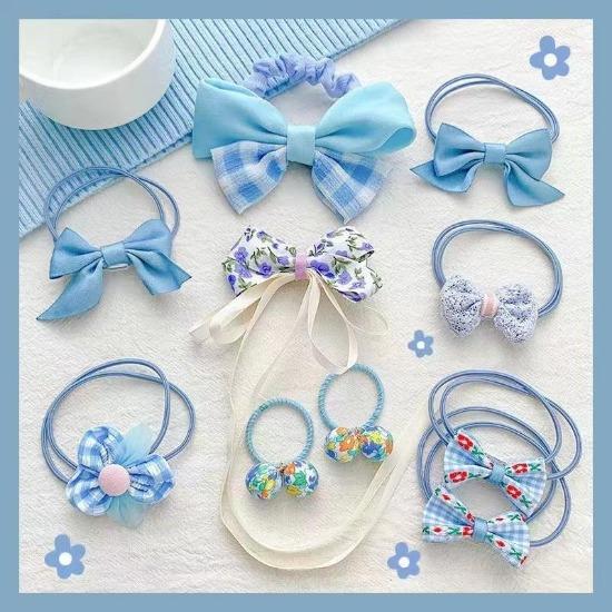 Kawaii Flower Bow Scrunchies Set Children Gift Girls Elastic Hair Rubber Bands Accessories Tie Hair Ring Rope Headdress Headwear