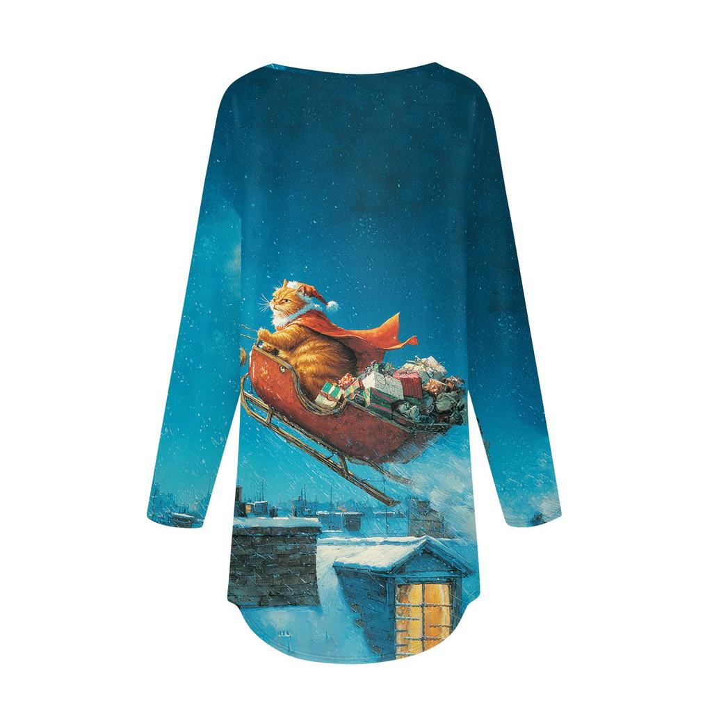 Tee Shirts For Women Casual Round Neck Long Sleeve Shirts Christmas Printing Top Pullover