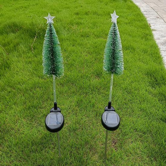 Solar Powered Christmas Tree Lights Outdoor Waterproof LED Lawn Lights with Star Topper Colorful Holiday Garden Decoration for Yard Patio