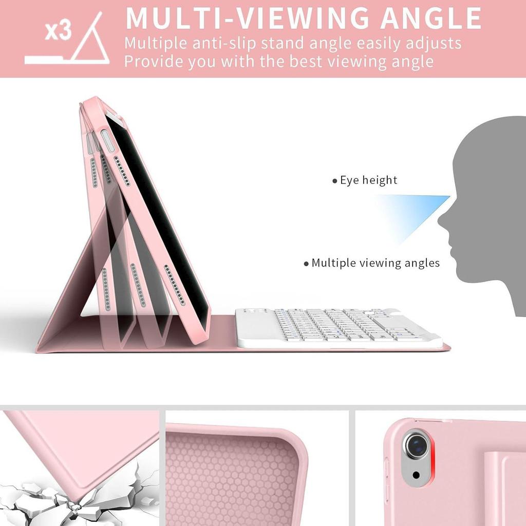 iPad Air 11th Gen Leather Case with Magnetic Backlit Keyboard and Pen Holder - Fits Pro 11/10.9