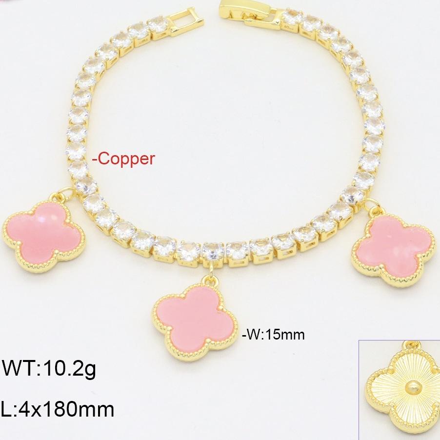 Fashionable Light Luxury Zircon Copper Three Flower Four Leaf Clover Bracelet Elegant and High End Handmade Decoration