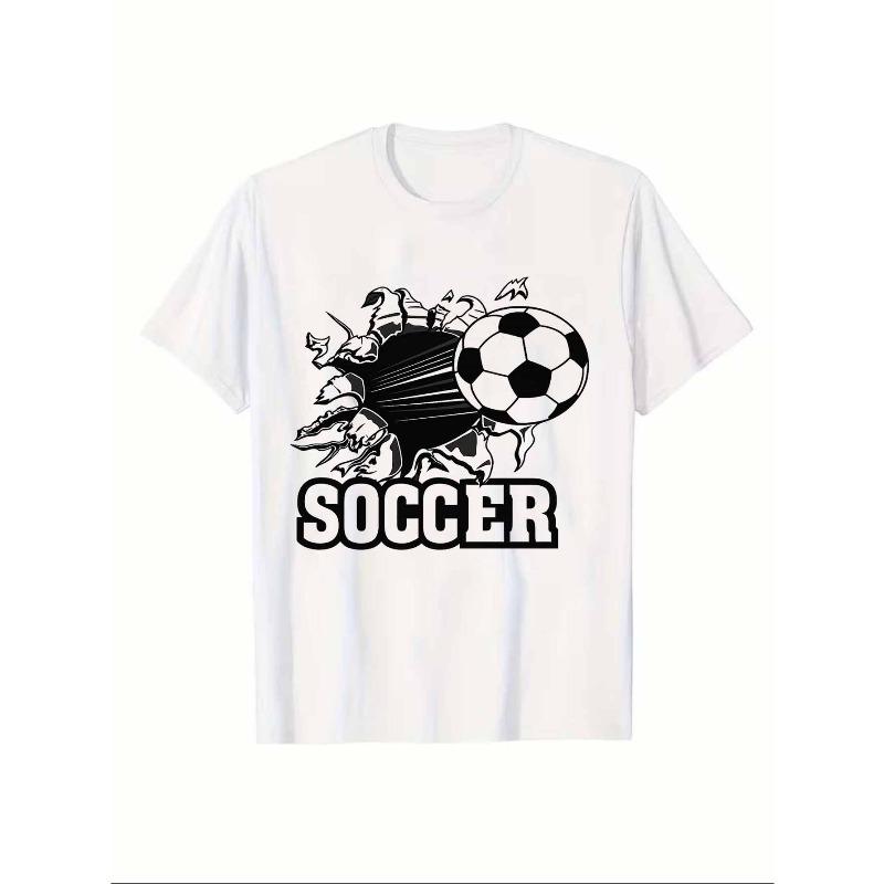 

European sizes Men S Soccer Ball Graphic T-Shirt | High Quality Fabric, Comfy Breathable Lightweight, Ideal for Soccer Lovers, All-season Casual Wear S белый