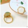 Adjustable Square Geometric Ring Women Men Copper Plated Gold With Jadeite White Jade Minimalist Vintage Style