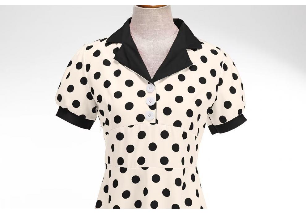 Polka Dot French Retro Hepburn Style Shirt Collar Dress