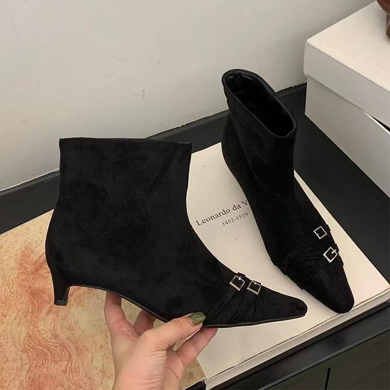 Pointed Toe Women'S Boots Fashion Heels Shoes  Luxury Winter Boots New Pumps Buckle Party Elegant Chelsea Mujer De Botas