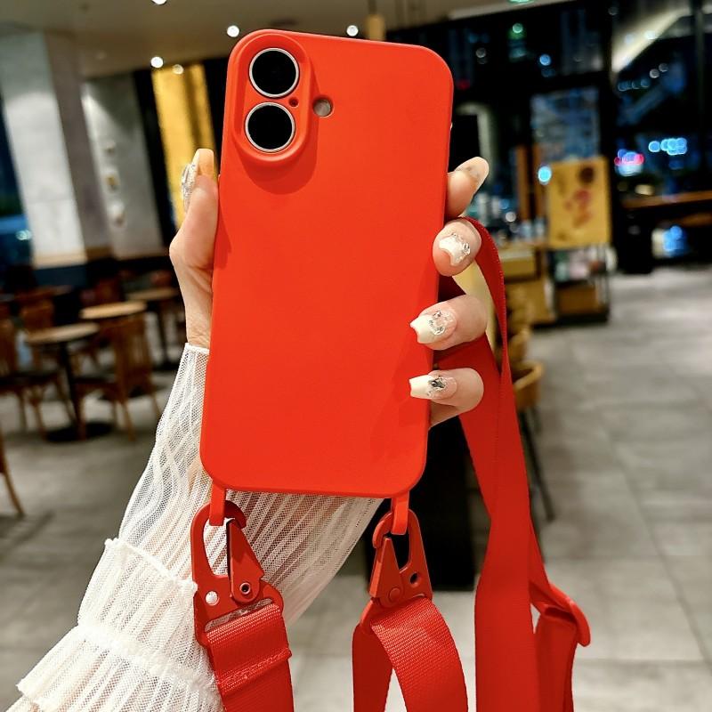 

Silicone Case For iPhone 15 11 14 12 13 16 Pro Max Plus 15Pro 14Pro TPU Shockproof Crossbody Lanyard Strap Cord Candy Soft Cover For iPhone 13&Case & Strap