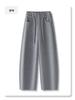 Winter 2025 Women's High-Waist Woolen Banana Pants - Dark Grey, Wide Leg, Soft & Smooth