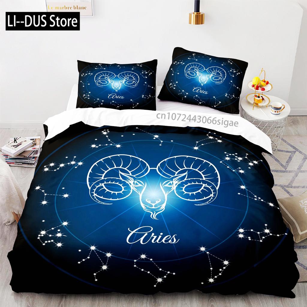 Comforter Constellation Aries Galaxy Theme 2/3Pcs Twin Bedding Set King Size Polyester For Constellation Lover