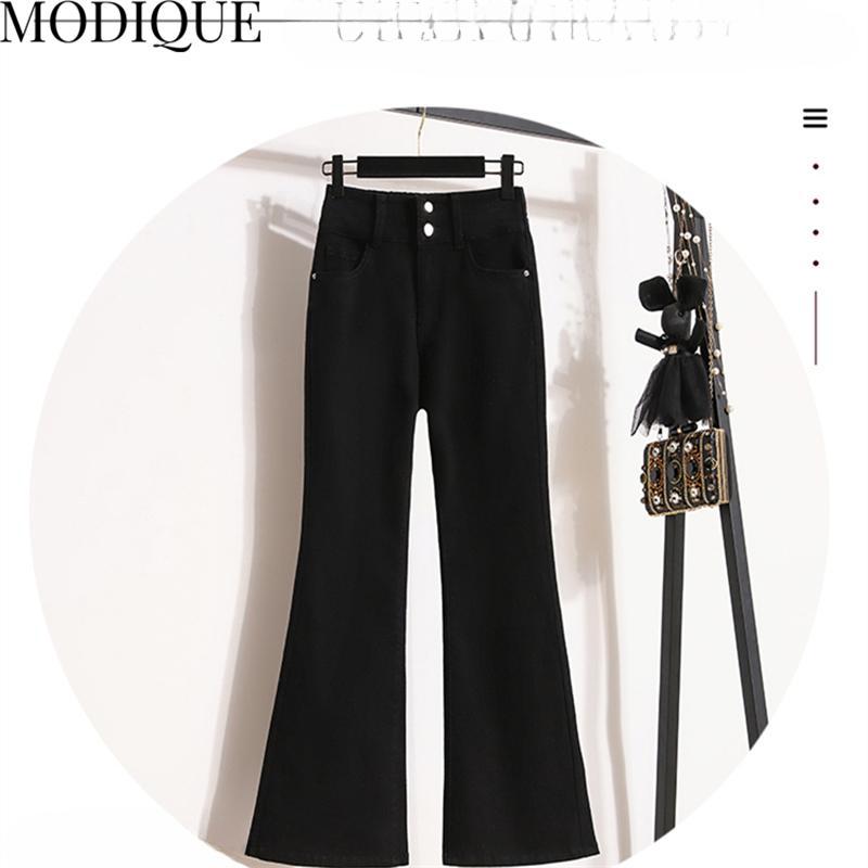 MODIQUE Autumn Plus Size New Women Basics Elastiske Bell-Bottoms Dame Høy midje Full Lengde Flare Bukser Dame Uformelle lange denim jeans