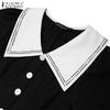 ZANZEA Women Casual Navy Collar Loose Short Sleeve Pleated Dress