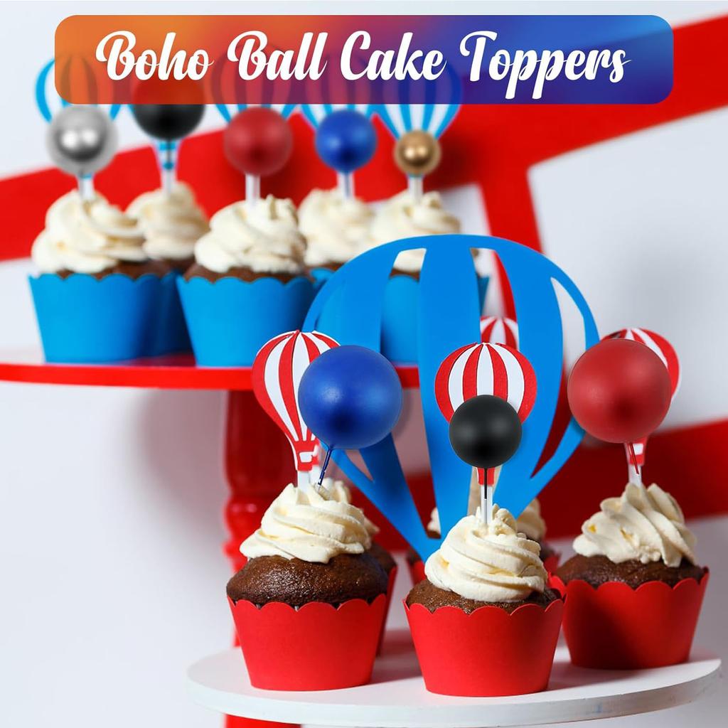 97PCS Ball Cake Toppers Cake Decorations Foam Ball Cupcake Picks DIY Cake Insert Toppers for Birthday Party Wedding Baby Shower