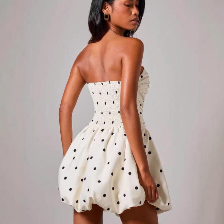 Women's Sleeveless Mini Dress Strapless High Waist Elegant Polka Dot Dress