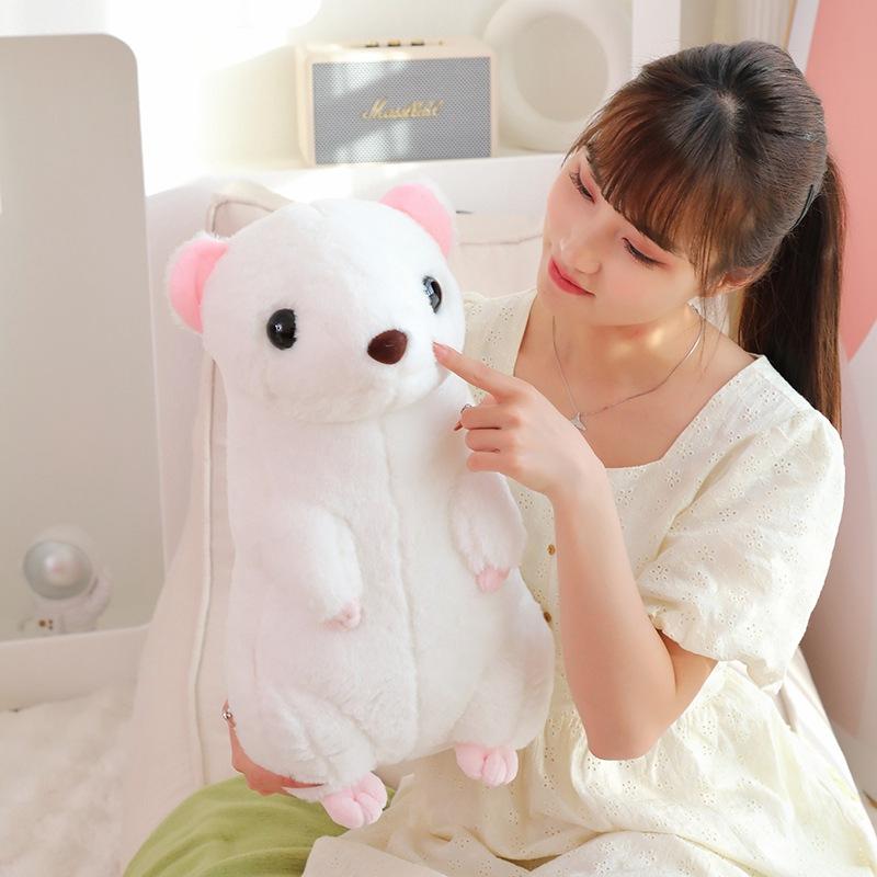 Jucărie de pluș nevăstuică cu coadă scurtă, păpușă nevăstuică, păpușă de cârpă liniștitoare pentru copii, cadou de ziua de naștere pentru băieți