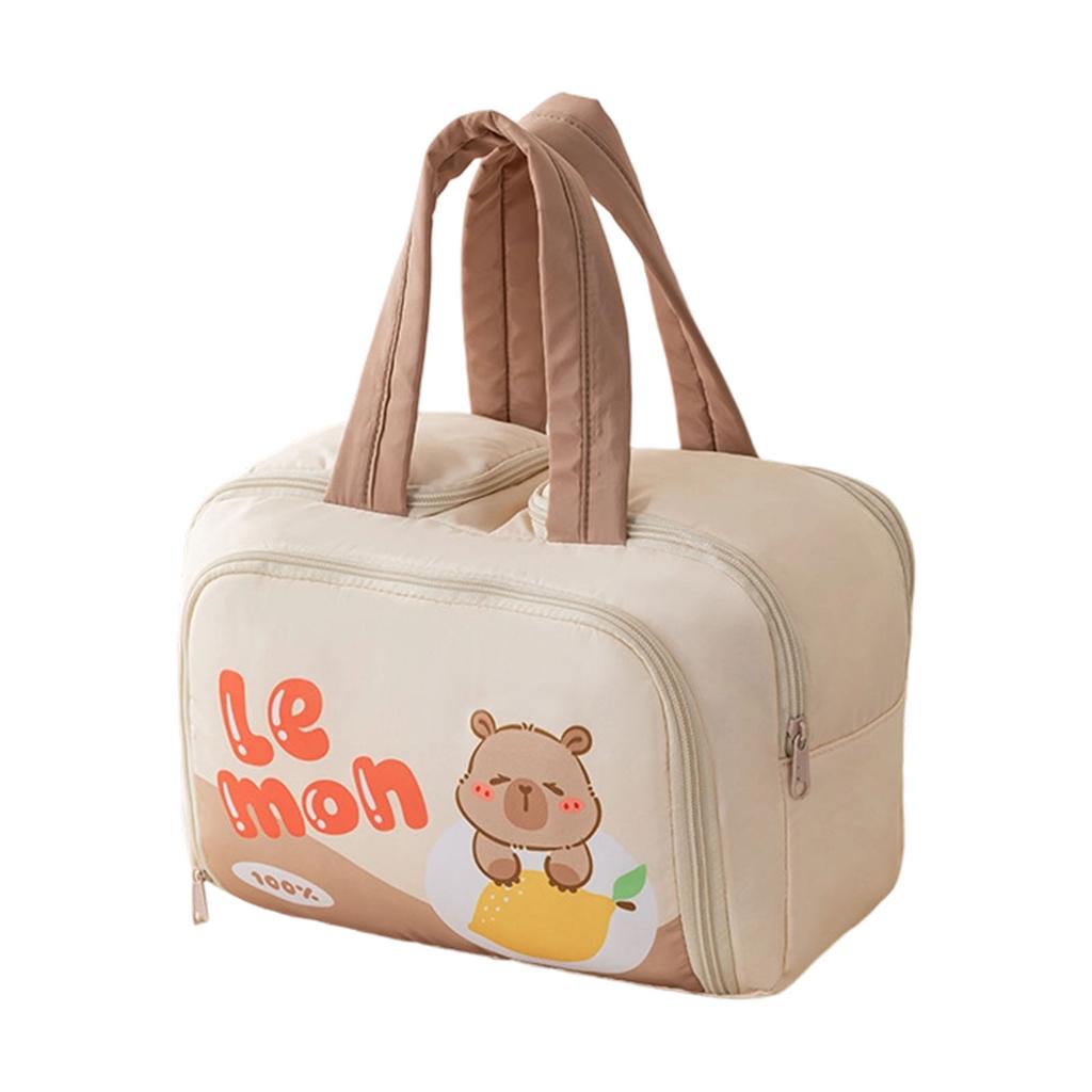 Spacious Multi Compartment Makeup Organizers With Cute Handle Durable Polyester Travel Cosmetic Case For Daily Use
