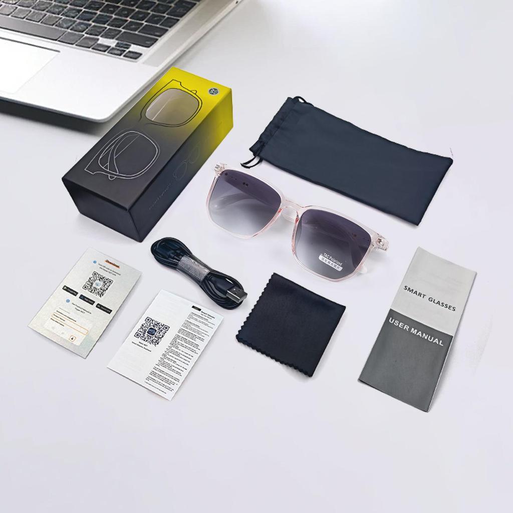 Smart Bluetooth Polarized Sunglasses with UV Protection, Anti-Blue Light, Music & Call Features, Transparent, Replaceable Lenses