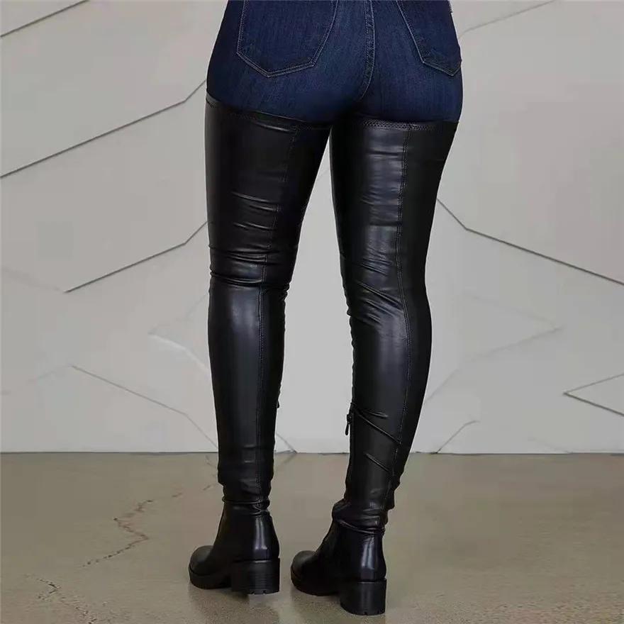 Fashion 2024 Winter Over the Knee Women Boots European Platform Zipper Ladies Shoes Comfort Square High Heels Elastic Leather Long Boots