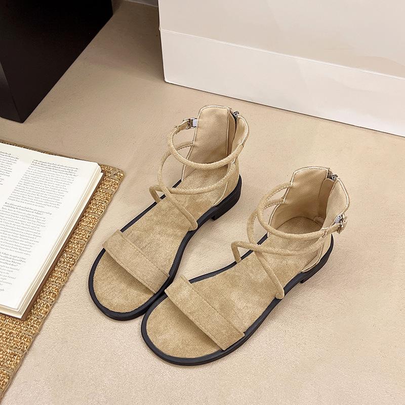 Sandals women's summer new flat flat heel versatile student cross strap beach fairy shoes tide