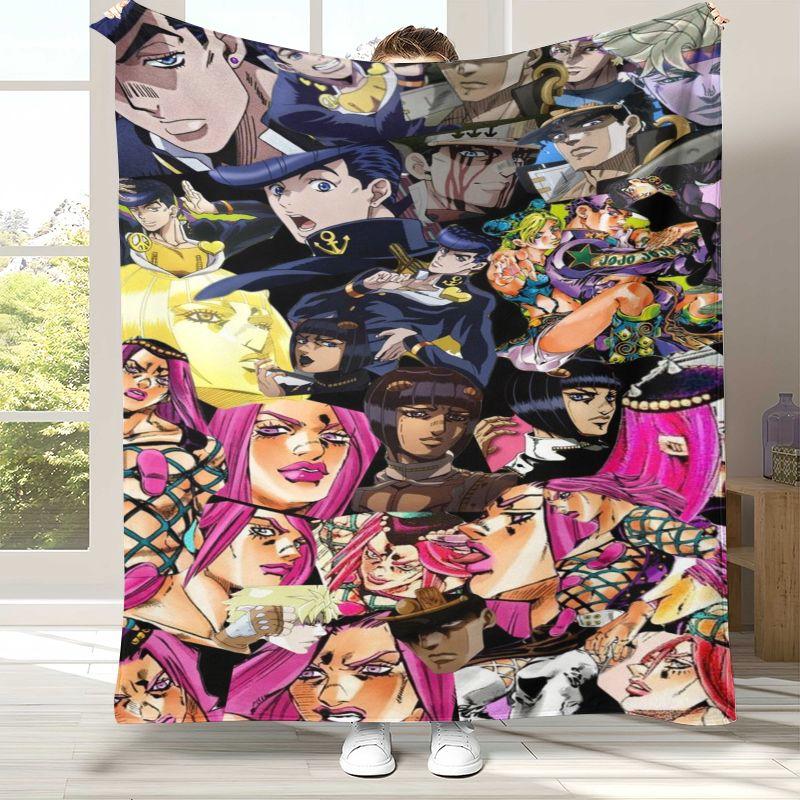 Anime JoJo Bizarre Adventure Cartoon Flannel Blanket,Ultra Soft Warm Plush Throw for Home Bedroom Bed Sofa Cover Office Picnic