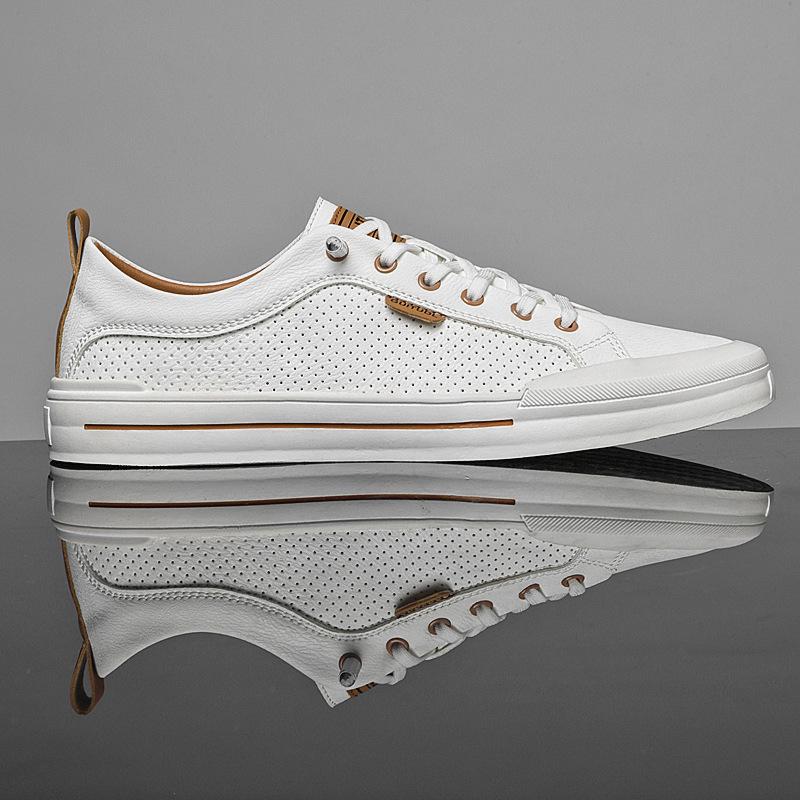 Men's Trendy Autumn Leather Slip-On Sneakers - High-End & Versatile White Sports Shoes