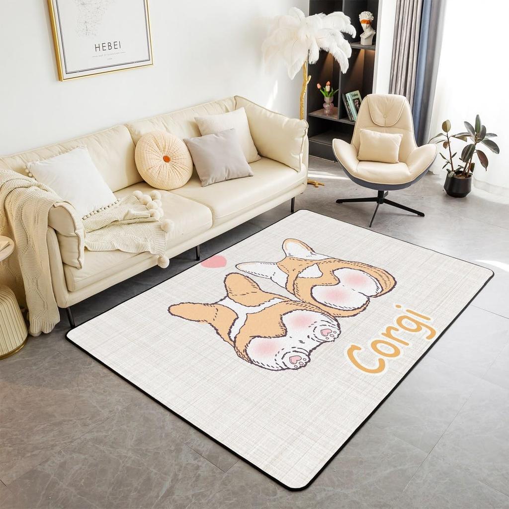 Cute Dog Print Area Rug Cartoon Corgi Pet Bones Living Room Rugs Playmat Lovely Puppy Animals Decorative Rug Indoor Floor Mat