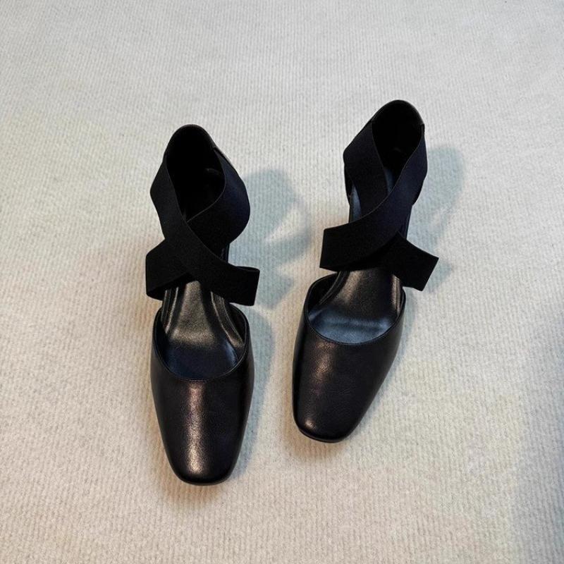 

Большой размер Сто Балет Туфли на высоком каблуке Женские Ранняя весна Массивный каблук Перекрестный ремешок Баотоу Повседневные сандалии 35 чёрный