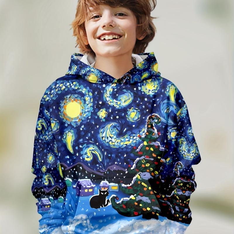Kinderkleidung Jungen Hoodies Langarm 3D Weihnachtsprint Kinder Frühling Herbst Kleidung Stilvolle Party-Atmosphäre Mädchenkleidung Oberteile
