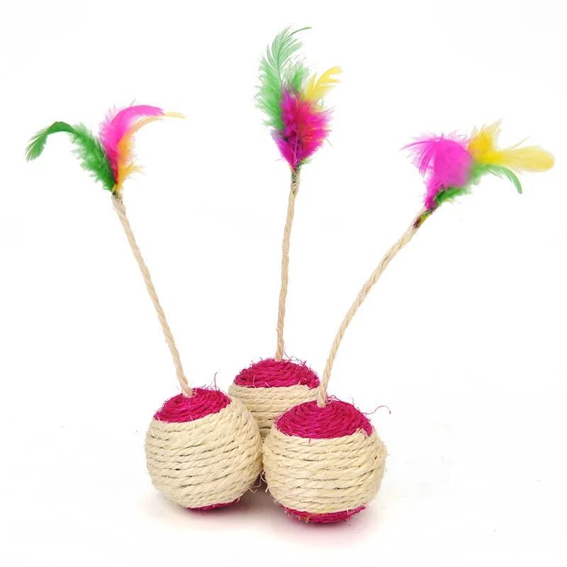 Cat Sisal Scratching Ball Interactive Cat Toy  Training Interactive Toy for Kitten Pet Cat Supplies Feather Toy
