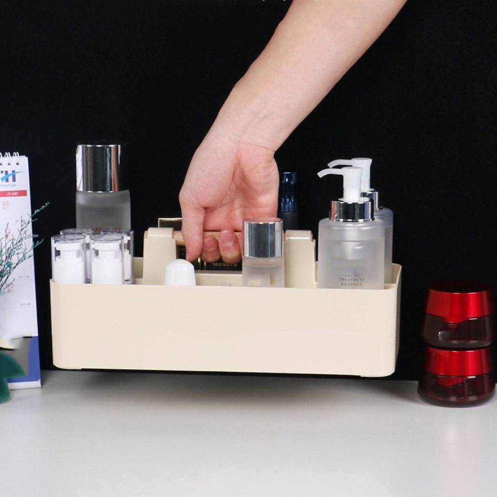 Multi-compartment Desk Organizer Plastic Wood Handle Stationery Finishing Box Portable Widely Use Desktop Storage Case Makeup