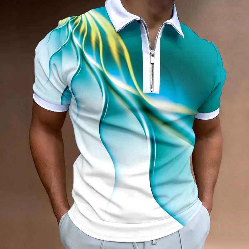 Men's Fashion Striped Zipper Polo Shirt – Short Sleeve Casual Top