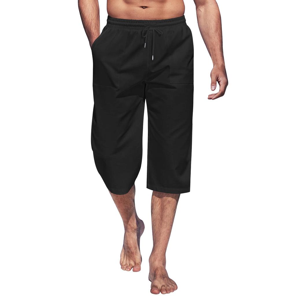Men's Fashion Casual Solid Color Drawstring Pocket Calf-Length Pants