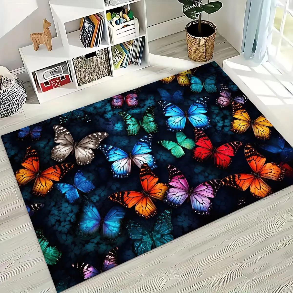 

Vintage Dream Butterfly Rug Gradient Blue-Green Soft Living Room Area Rug Non-Slip Wear-Resistant Durable Carpet 40x60CM