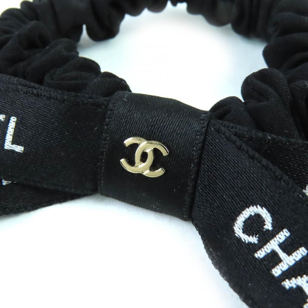 Excellent CHANEL hair accessory COCO Mark Logo Ribbon Scrunchie Hair Tie 24B Used