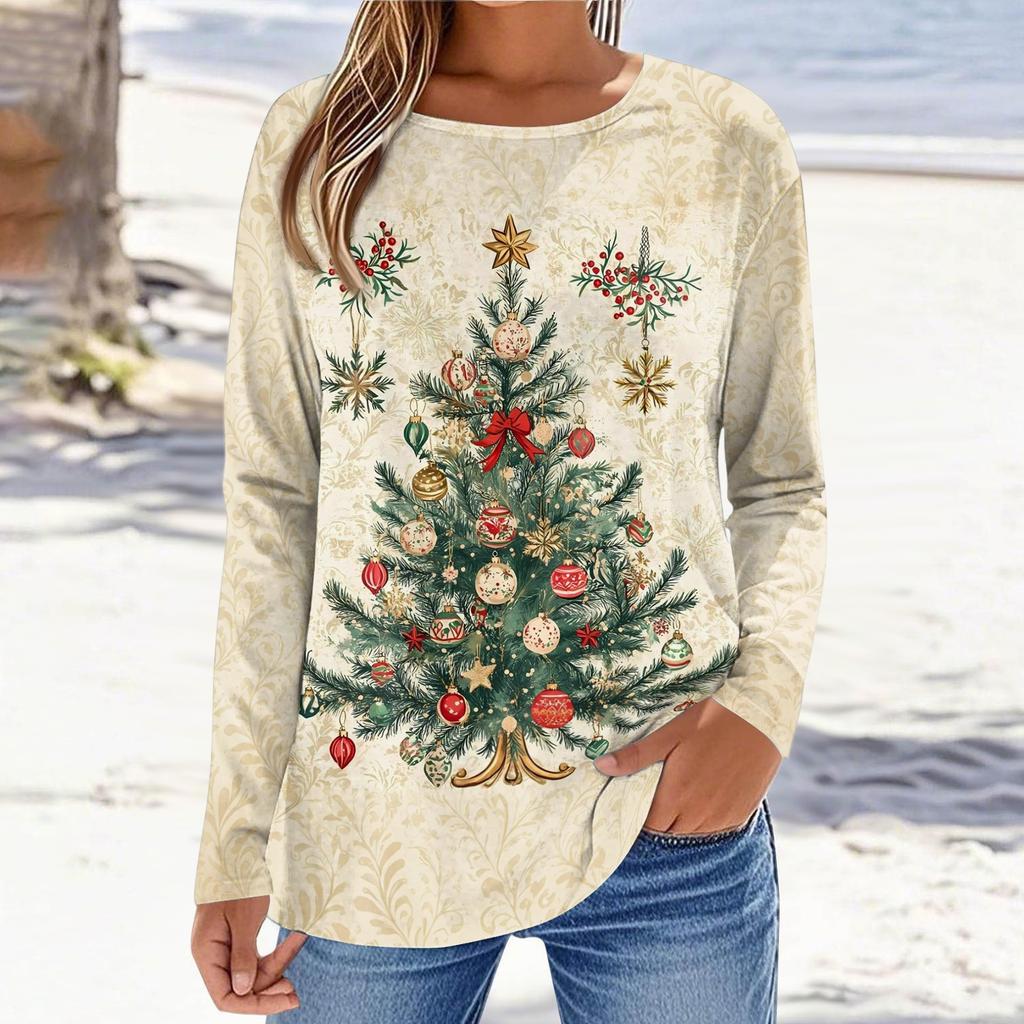 Women's Casual Christmas Print Long Sleeve Neck Top