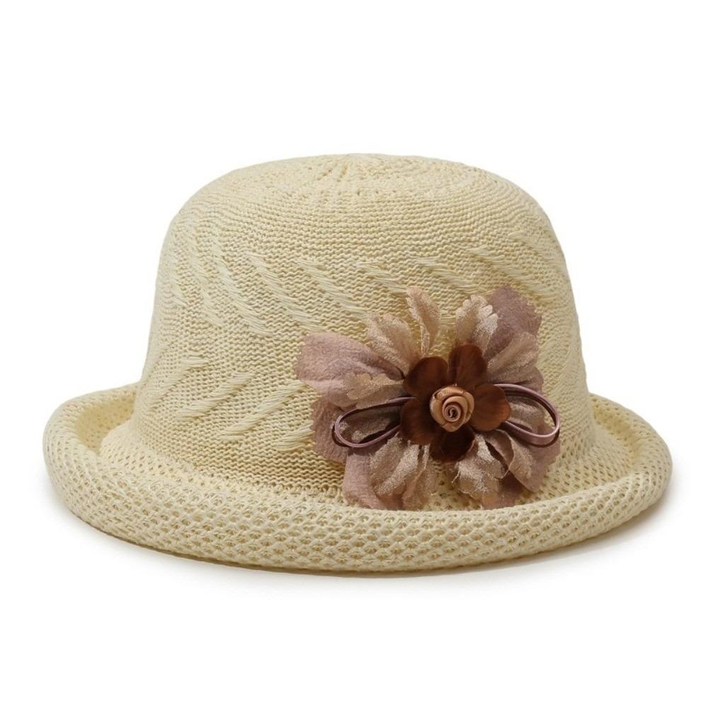 Rolled Brim Sunscreen Bucket Cap Solid Color Women Sun Cap Versatile Flower Fisherman Hat  Camping