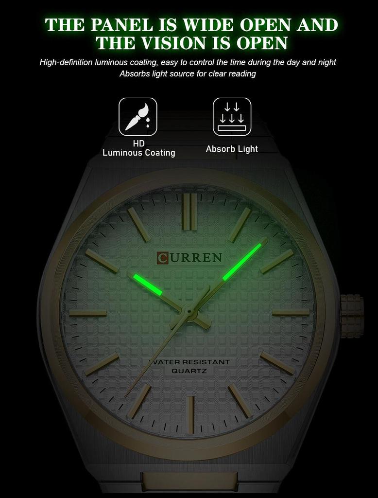 CURREN 8439 Men's Quartz Wristwatch: Simple, Waterproof, Steel Band, Business Style.
