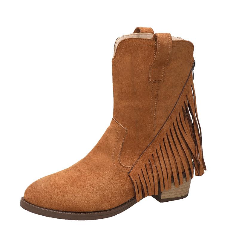 

Женские ковбойские сапоги в стиле вестерн с кисточками, широкие ковбойские сапоги до середины голени с бахромой, с круглым носком, на толстом блочном каблуке, женские, осень-зима, надеваемые на ботильоны 43 коричневый