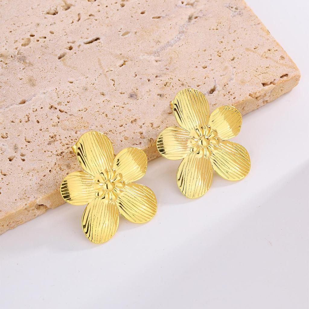 18K Gold Plated Titanium Steel Earrings with Butterfly, Flower, and Bowknot Designs