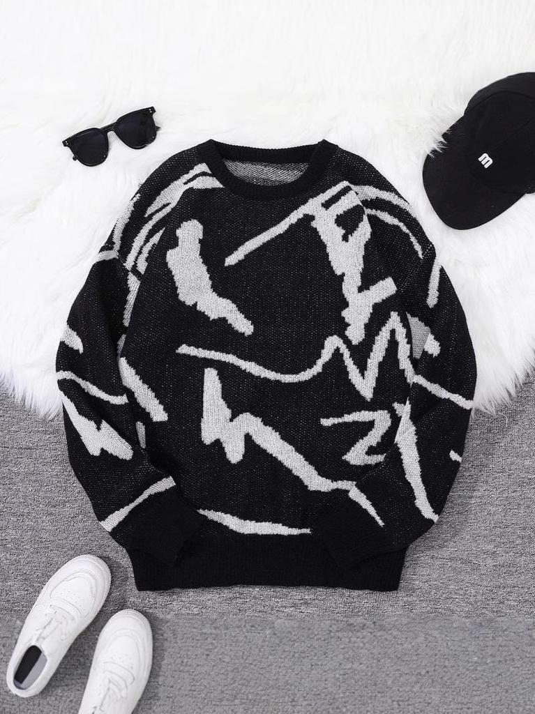 Unisex Hong Kong Style Knit Sweater - Autumn/Winter Loose Round Neck, Long Sleeve