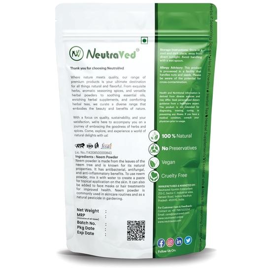 NeutraVed Neem Powder for Face Pack, Eating, Hair & Skin Care | Organic Neem Leaf Powder-100g
