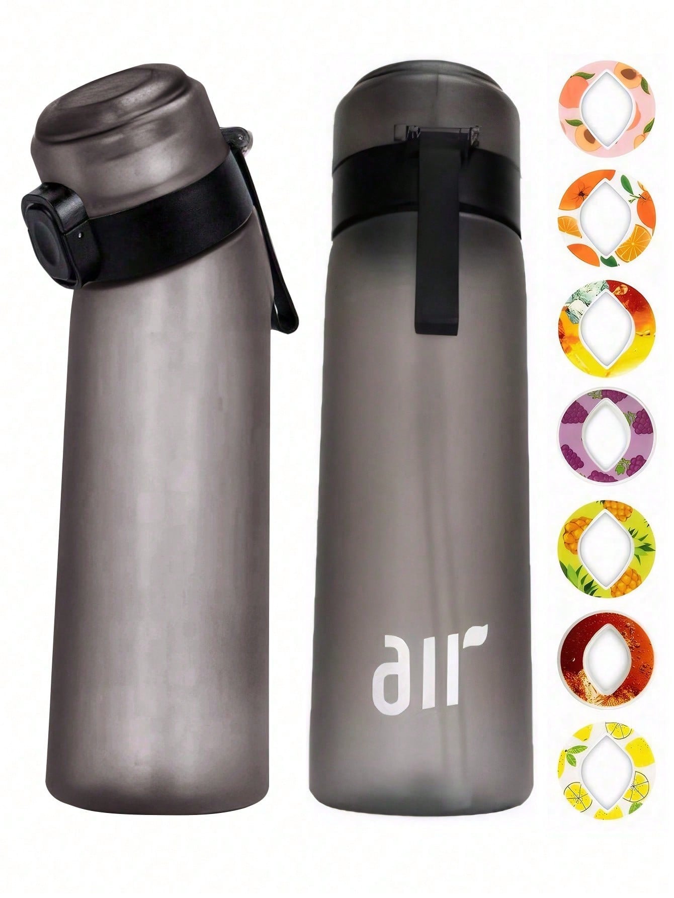 1 stuks nieuwe 800 ml/27 oz draagbare sport-traw waterfles, uitgerust met 1 stuks willekeurige fruitdrank smaakcapsules zonder suiker en zonder calorieën 0.8L zwart
