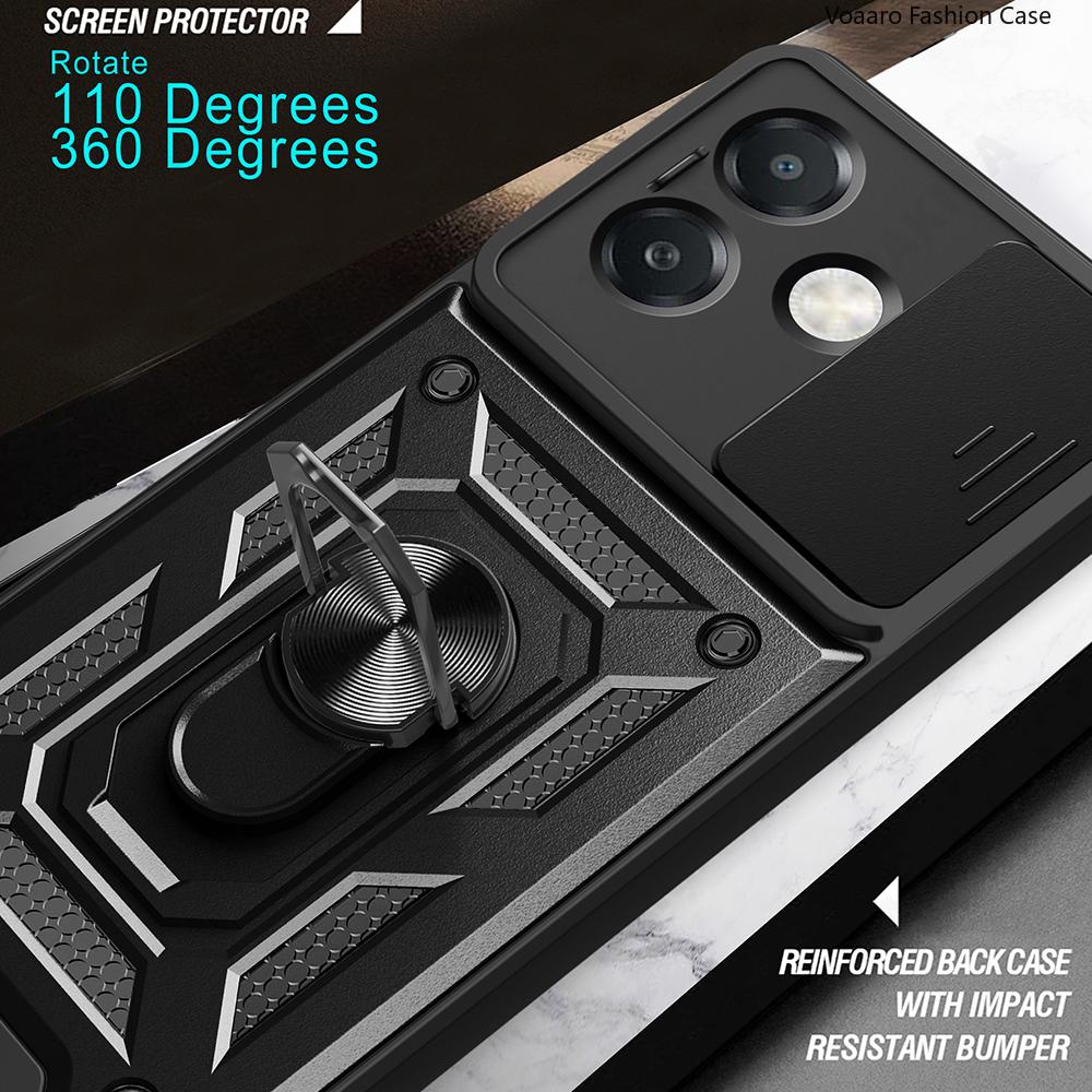 Slide Lens Armor Funda for OPPO A3X 4G Global Case Stand Cover for OPPO A3X A3 Pro 5G India A40 A60 A80 Case Magnetic Ring Case