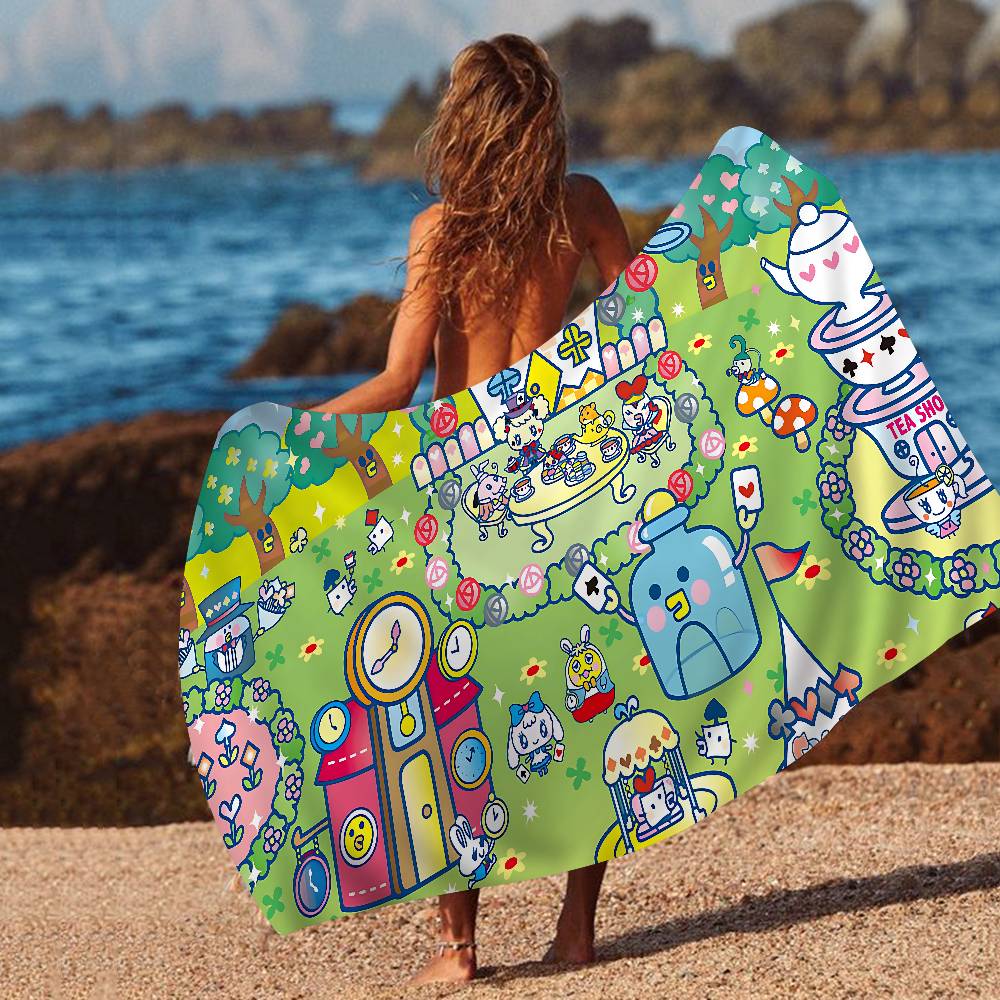 Classic T-Tamagotchi Cut Friend Game Microfiber Printed Beach Towel Mountain Climbing Yoga Beach Running Absorbent Soft Towel