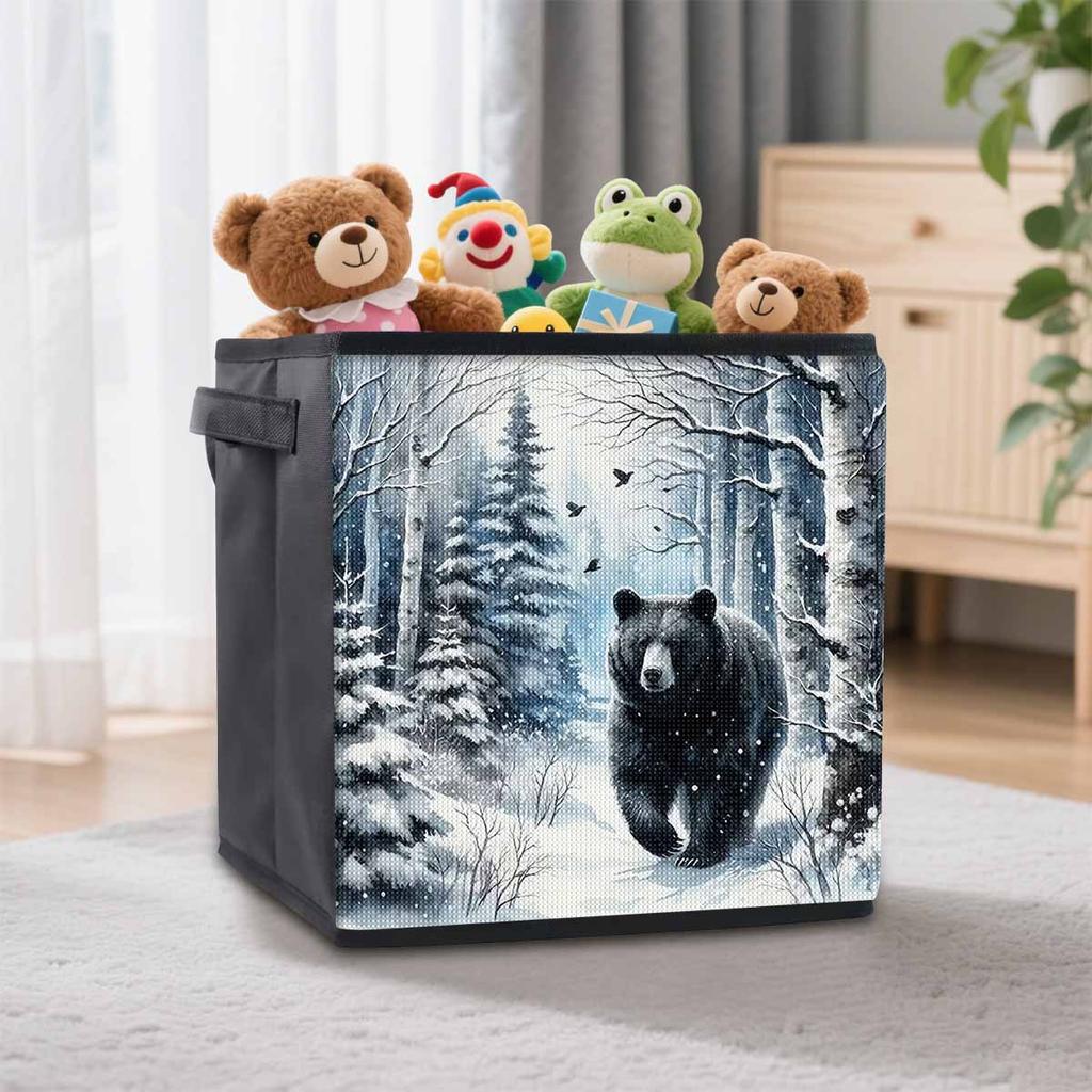A Black Bear Taking A Walk 5D Diamond Painting Storage Basket Full Round Drill Mosaic Diamond Embroidery Cross Stitch Kits Home Decor Home Decor