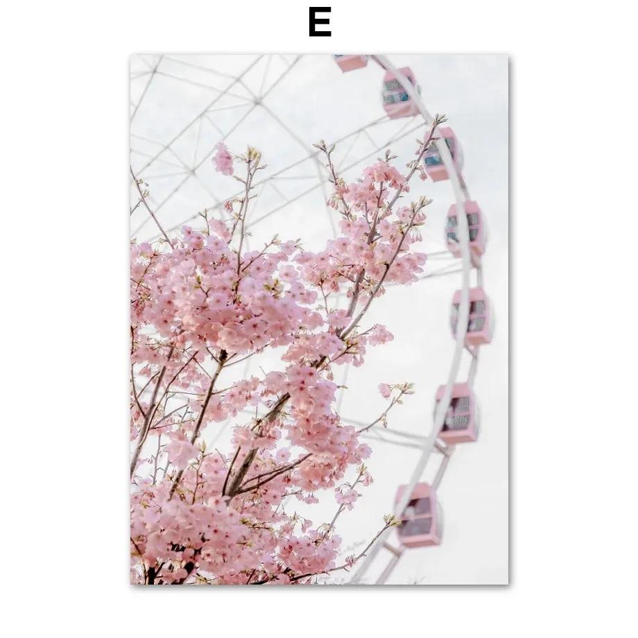 Wall Canvas Pink Sakura Rose Tulip Flower Landscape Nordic Posters And Prints Wall Pictures For Living Room Decor