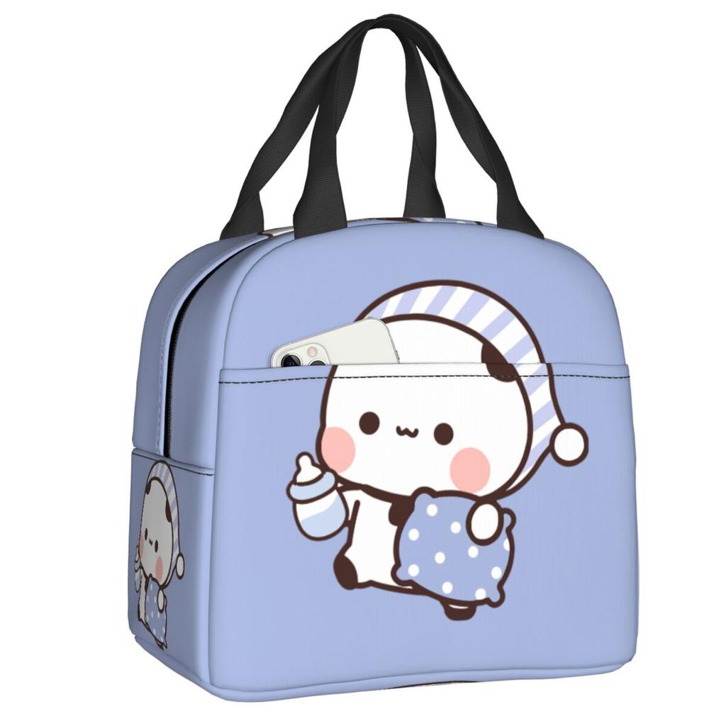 Custom Peach And Goma Mochi Cat Eating Ramen Thermal Insulated Lunch Bags Women Portable Lunch Container Travel Storage Food Box