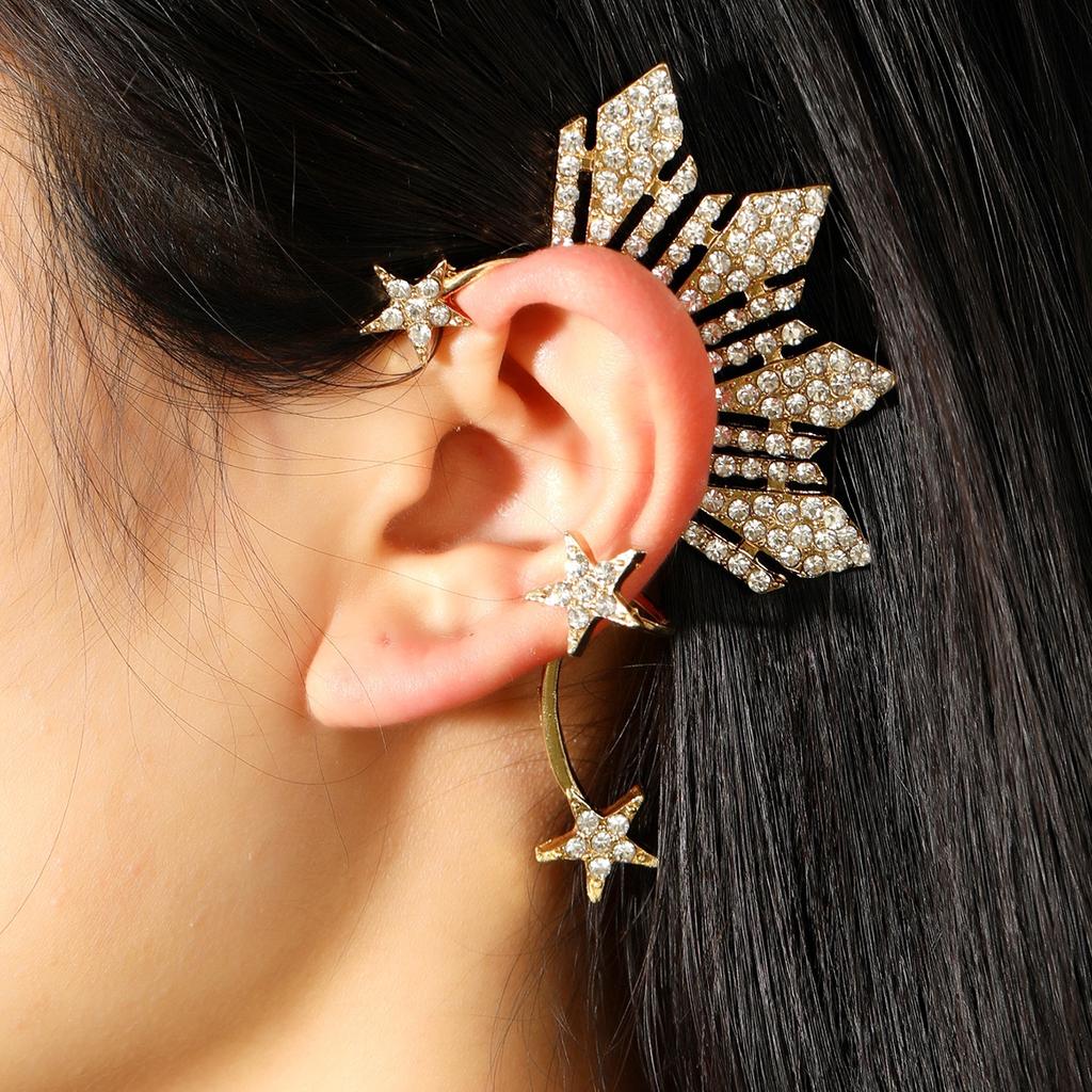 Modne Spersonalizowane Geometryczne Kolczyki Jednostronne z Diamentami Flash w Kształcie Pięcioramiennej Gwiazdy, Duże Kolczyki z Dodatkami