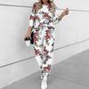 Women Floral Print Two Piece Outfit, Long Sleeve Crew Neck Top & Drawstring Jogger Pants Casual Tracksuit for Spring Autumn